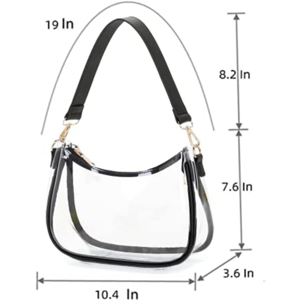 Women Clear Black Imported Polyester Leather Zipper Closure Cute Tote Handbag - Picture 4 of 5